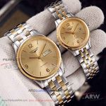 Perfect Replica Longines All Gold Face 2-Tone Band Couple Watch
